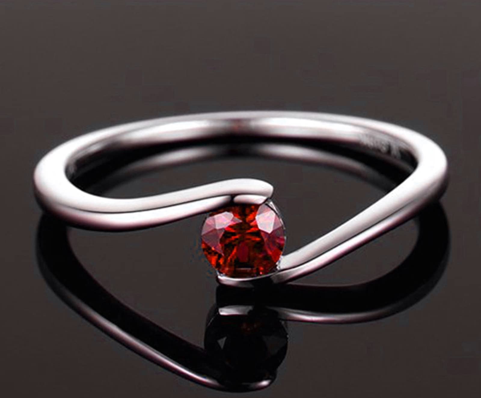 Ring Schmuck Bandring Silber Rot Runden Zirkonia Sinnvolle Geschenke für Freundin Größe 45 (14.3)-65 (20.7)