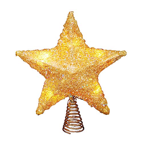 LAWOHO Árbol de Navidad Topper Star 10 Pulgadas Oro Brillante Adorno de árbol de Navidad Fiesta Interior Decoración del hogar Apto para árbol de Navidad de tamaño Ordinario Cover