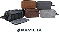 Vista 7 de PAVILIA Neceser para hombres, artículos esenciales de viaje, kit de afeitado, bolsa de viaje, organizador de artículos de tocador, bolsa de Marrón