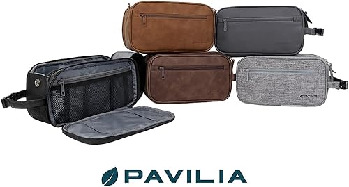 Miniatura 7 de PAVILIA Bolsa de aseo para hombres, kit de afeitado de artículos esenciales de viaje, bolsa de viaje para hombre, organizador de artículos de aseo