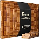 Kikcoin Extra Large Bamboo Cutting Boards, (Set of 3) Chopping Boards with Juice Groove Bamboo Wood Cutting Board Set Butcher Block for Kitchen, End Grain Serving Tray
