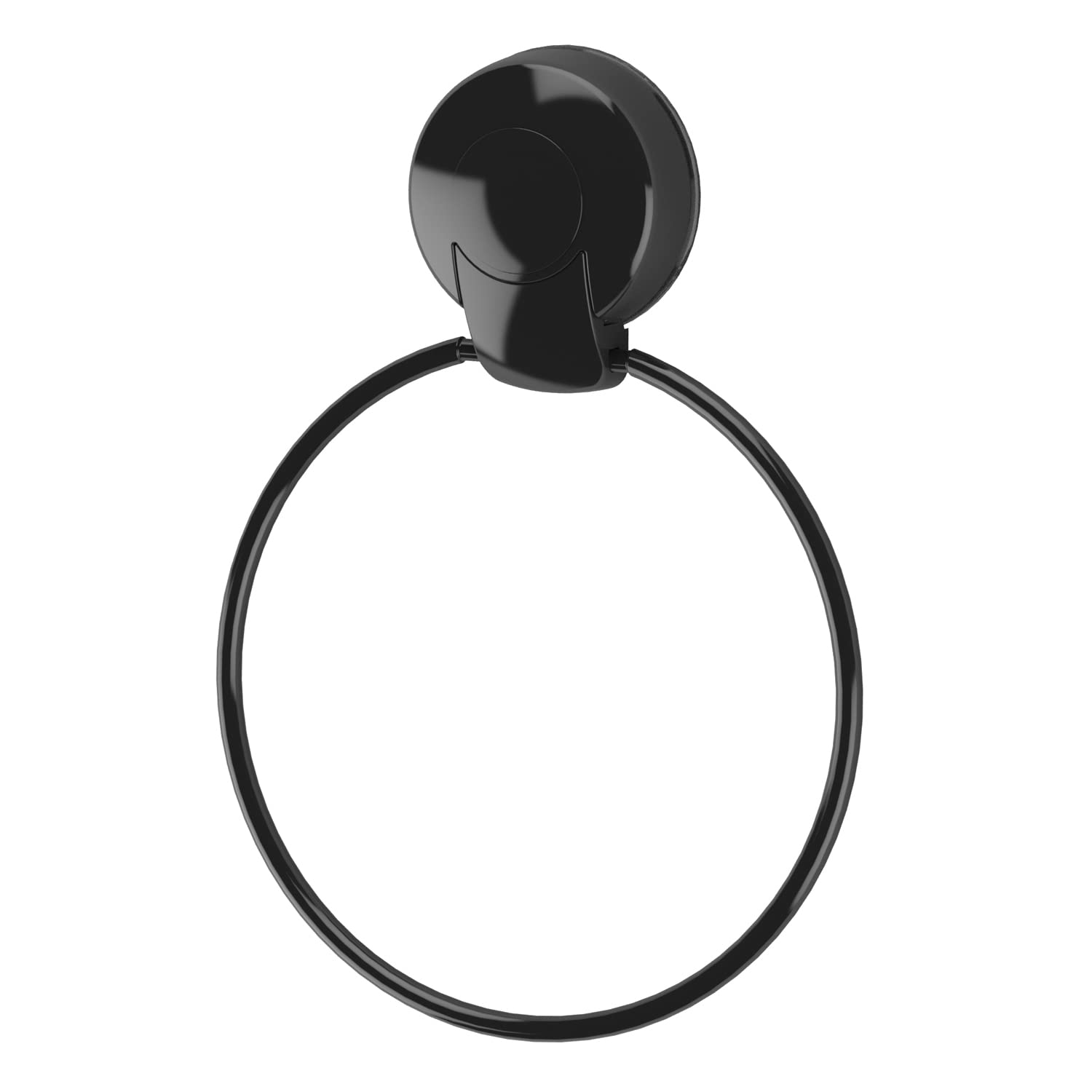 Showerdrape PushLoc Black Towel Ring – Wall-Mounted Suction, Tool-Free Installation, Bathroom Hand Towel Holder