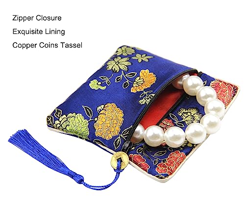 Image of PINOWU 8pcs Silk Brocade Jewelry Bags with Zipper (11.5x11.5cm), Jewellery Silk Purse Pouch Gift Bags for Women Coins Traveling Jewelry Rolls Wedding Birthday Party Favors (Pack of 2)