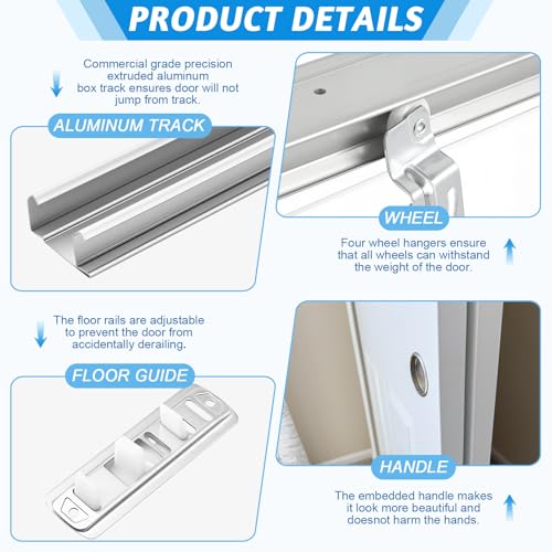 Kit de riel para clóset deslizante de 72 pulgadas Therwen, hardware para puertas correderas, tiradores chapados en latón galvanizado para instalar puertas plegables o deslizantes miniatura 3