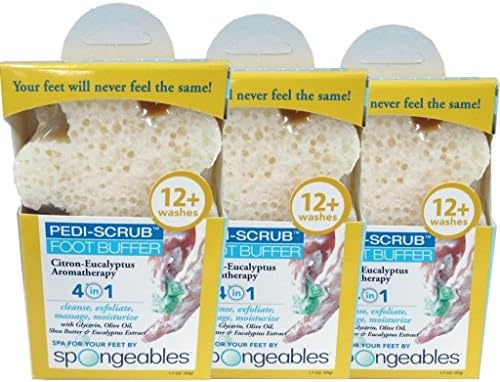 SpongeablesAromatherapy Foot Exfoliating Sponge with Heel Buffer & Pedicure Oil, Foot Scrub Daily Bath Exfoliator with Eucalyptus & Lavender, Citrus, 3 Count