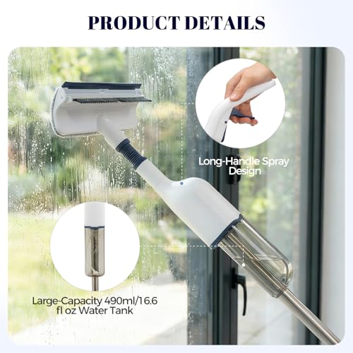 Image of All-in-One Spray Window Squeegee and Floor Mop, 50 inch Long Handle Spray Squeegee for Window Cleaning, Professional Squeegee with Sprayer for Glass and Window Cleaning