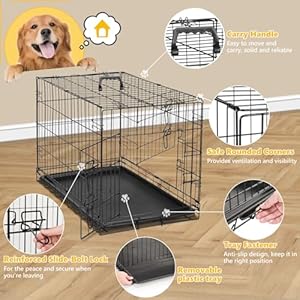   DUMOS-Medium-Dog-Crate-with-Double-Doors-Enhanced-Metal-Foldable-Pet-Cage-with-Divider-Panel-Removable-Tray-Portable-Kennel-for-Out-Indoor-with-Handle-Black-30-Inch