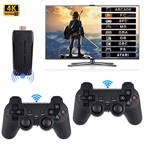 Retro Game Stick Games Consoleï¼Nostalgia gamestick with 4K HDMI for TV Plug Play Video Games Nostalgiastick Built in 13000 Game 9 Classic Emulators with 2.4G Wireless Controllers (64G)