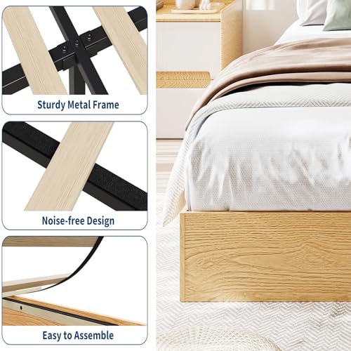 Image of GarveeHome Twin XL Size Wood Platform Bed Frame,Wooden Bed Frame Without Headboard, Wood Slat Support,No Box Spring Needed, Easy Assembly
