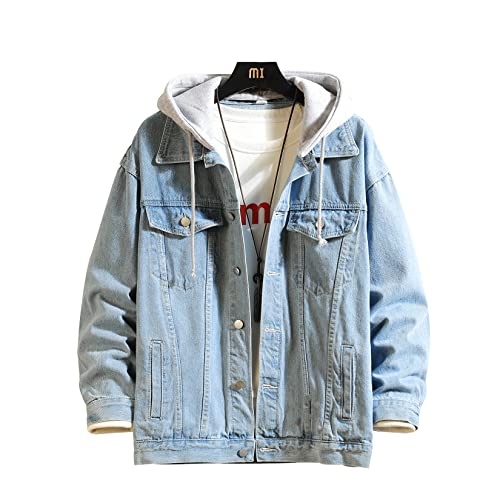 DOSLAVIDA Men's Distressed Denim Jacket Unisex Button Down Jean Coat Casual Long Sleeve Trucker Hooded Jackets Outwear3