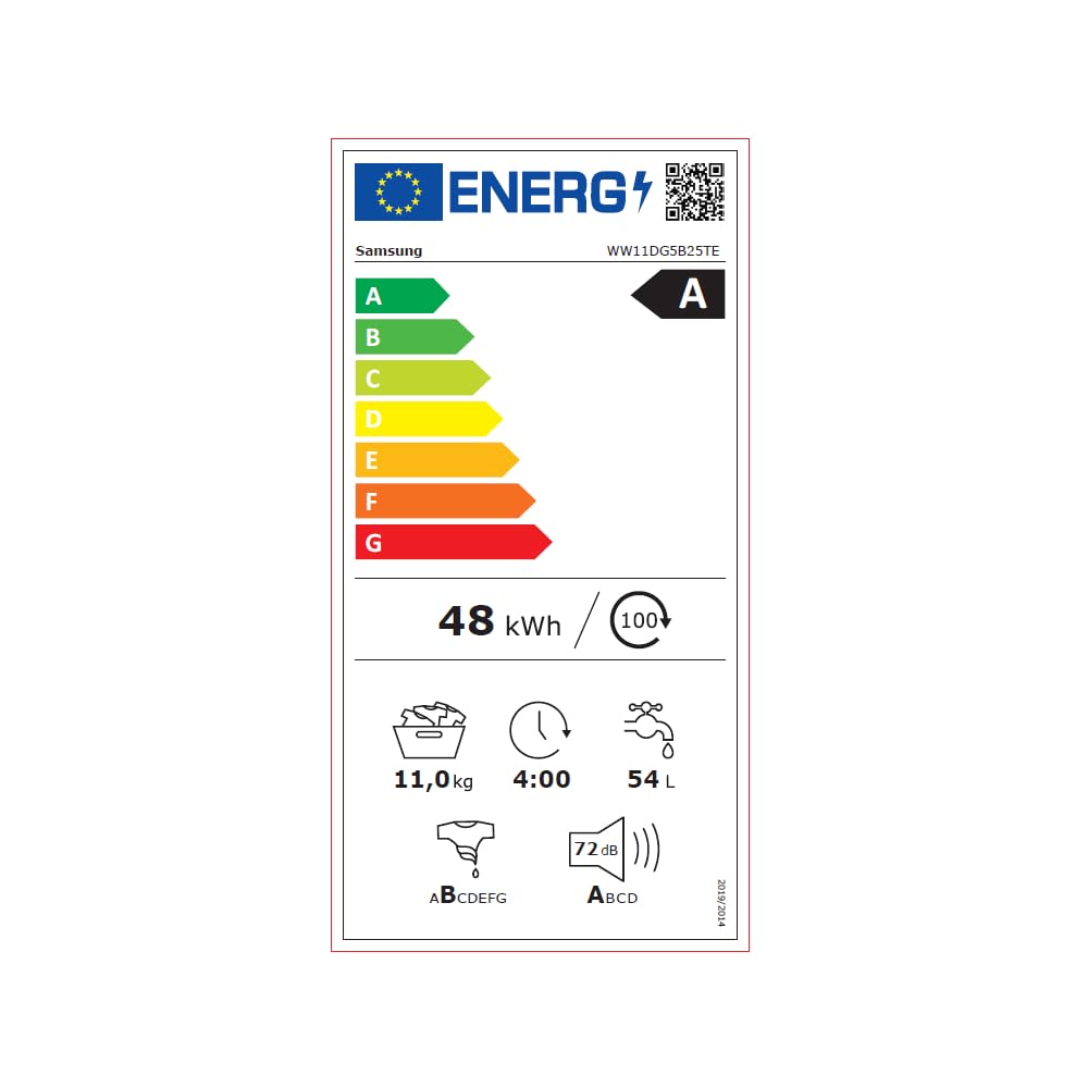 Samsung Lavadora Carga Frontal 11Kg Clase A-10% WW11DG5B25TEEC | Ahorra hasta un 70% de energía gracias a la IA, Tecnología AI EcoBubble, Programa Super Speed 39, Programa de Vapor