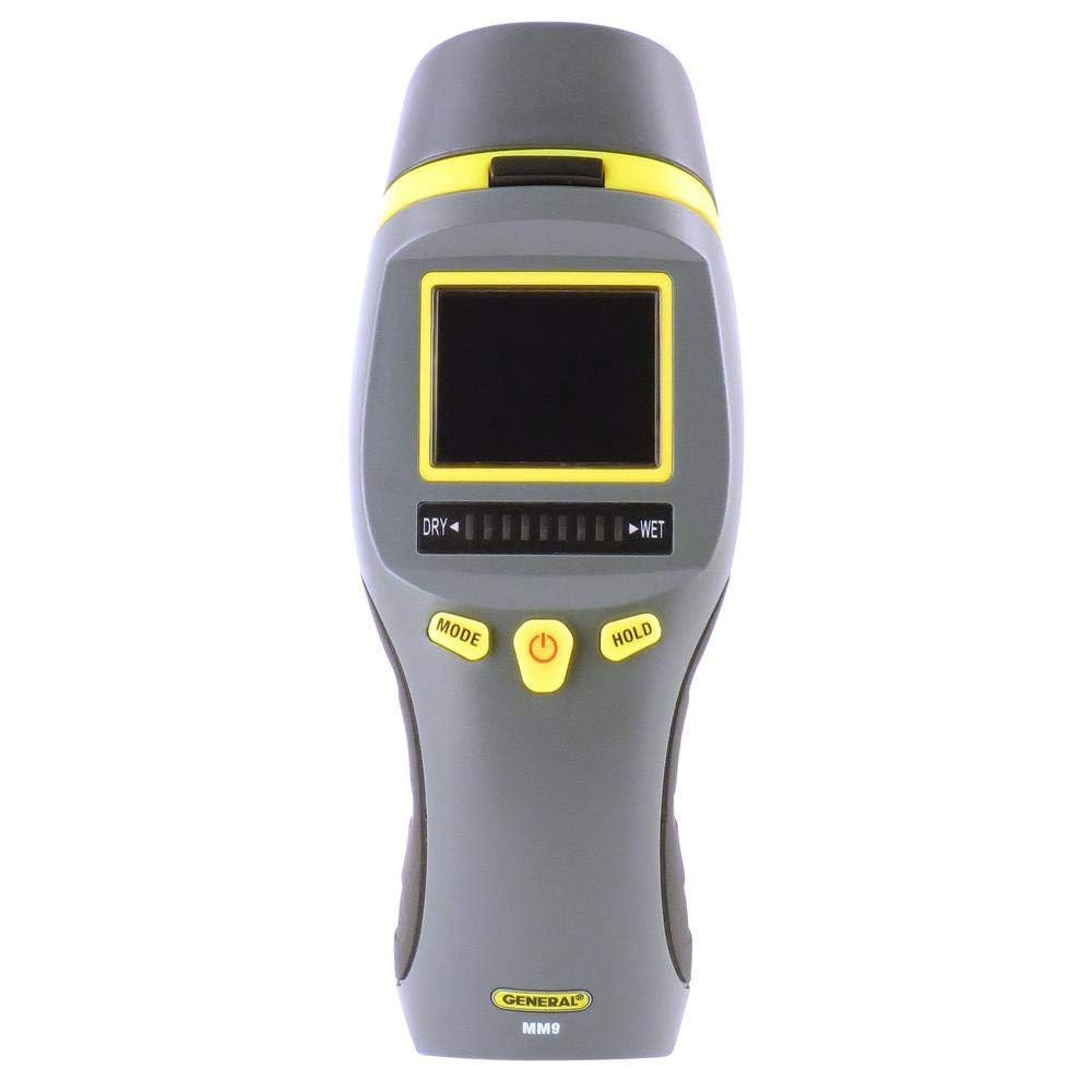 General Tools MM9 - Misuratore di umidità senza pin - Doppio rilevatore di umidità per legno, cartongesso e materiali da costruzione - Display digitale, modalità scansione e pin, conservazione dati |
