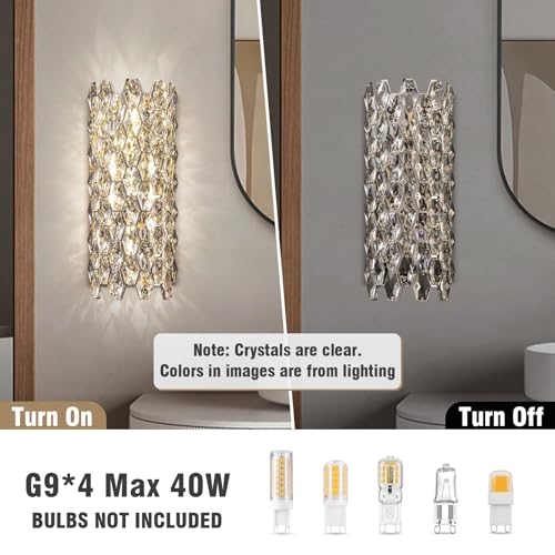 Image of Crystal Wall Sconces,Modern Wall Light Fixtures,Chrome Wall Lamp,Luxury Crystal Wall Sconces for Living Room Bedroom Bathroom Hallway Doorway Stairway Bedside
