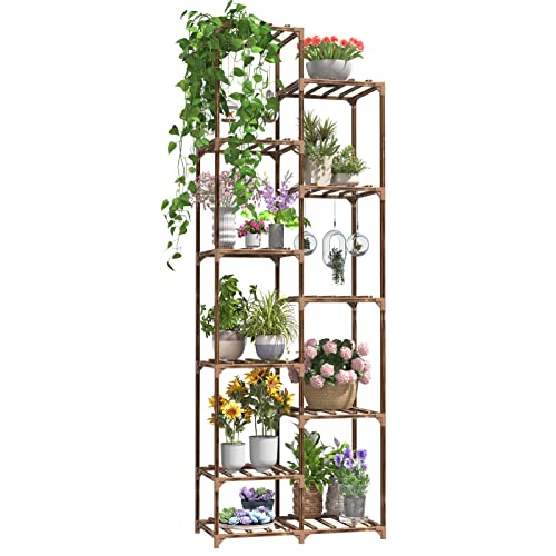 Veakoo Plant Stand Indoor Outdoor, 67.9'' Tall Plant Shelf Wood Flower Rack Multiple Planter Shelves 11 Tiers Wood Large Garden Display Shelves Holder Pot Ladder for Living Room Window Patio Balcony