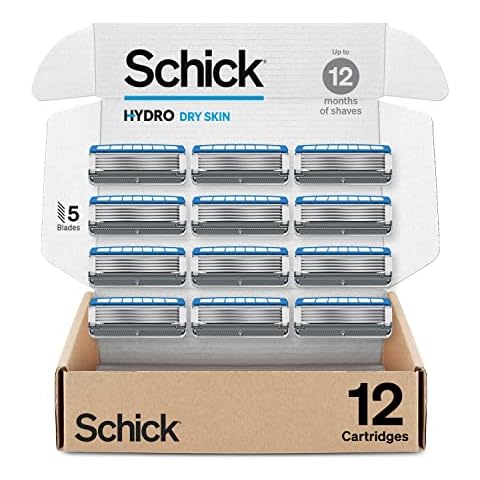 Schick Hydro Dry Skin Razor Refills, 12ct | Razor Blades Refills, Razor Blades for Men, Shaving Blades for Men, Hydro Razor Blades Refill, 5 Blade Razor Men, 12 Refills Cover