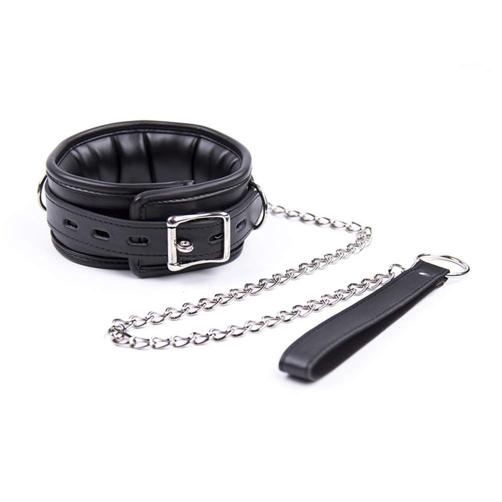 Unisex Collar Cuero SM Collares Bondage Collar Erótico Juguetes Sexuales (Negro y Suave) BDSM Fetiche Collares Lino, Negro , 34 à 46 cm