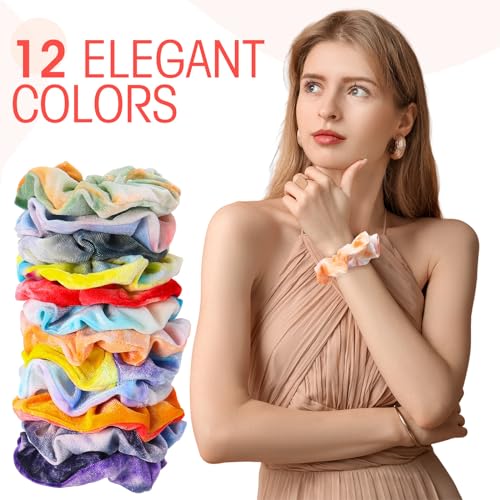 Image of Tatuo 24 Pieces Hair Scrunchies for Girls,Bright Colors,Velvet