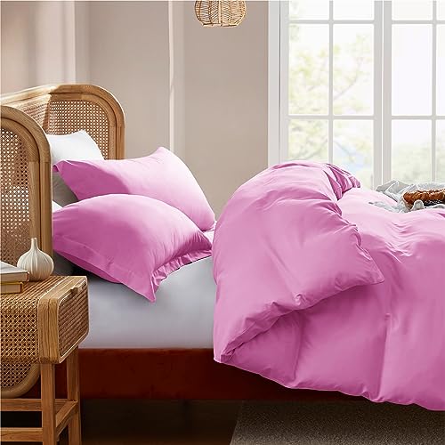 Nestl California King Duvet Cover Set with Comforter Insert - Light Pink 4 Piece 104x98 Duvet Cover & 2 Pillow Shams with White Quilted Down Alternative Comforter, Ultra Soft, All Season