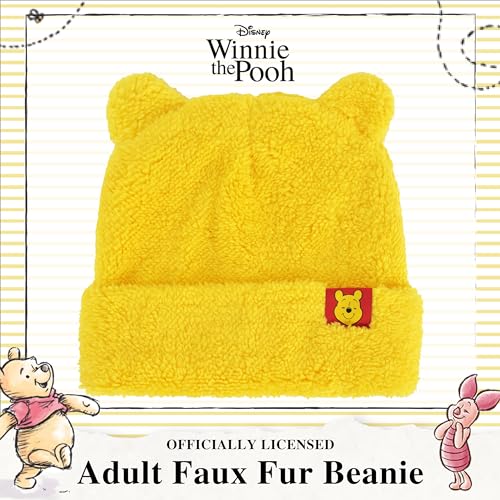 Image of Disney Winnie The Pooh Beanie Hat, Winter Knit Cap with 3D Ears, Yellow