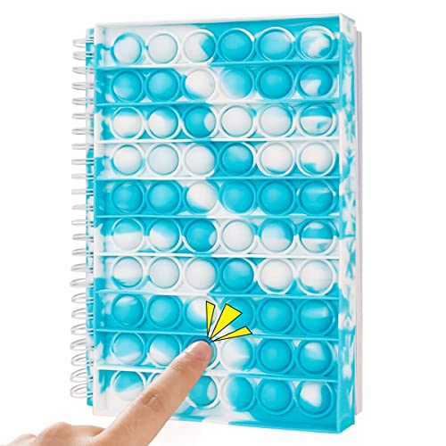 Pop Bubble Fidget Notebook, Poppet Notebook Real Pops für Kinder, Pop Fidget Toy Notebook A5 für Schule, Push Pop It Bubble Fidget Notizblock (Weiß-Blau) Cover