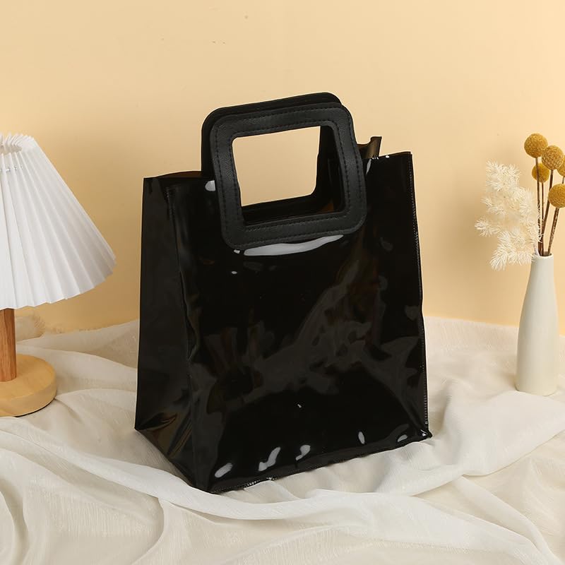 Image of SATYAM KRAFT 6 Pcs Transparent Reusable Leather Goodie Bags | Elegant Gift Bags for Her /Him Wedding Return Favors, Engagement Hampers, Marriage, Birthday & Festival Gifting | Handle Hamper Shopping Carry Bags (Black)