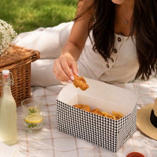 Image of Restaurantware Takeout Lunch Box 400 Count 71 Ounce Paper Spillage Resistant Container Black Houndstooth Design Freezer-Safe Food Box For Catering And Food Trucks