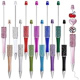 phnydreg 12 Pcs Beadable Pens Rhinestones Beadable Pens Plastic Black Ink Pens for Gift Making Kits Children Students Office School DIY Supplies (Solid)