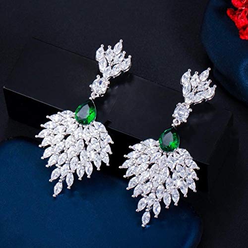 Boucles d'oreilles de mariage plume verte en strass de banquet pour femme