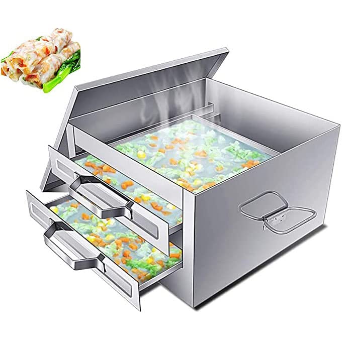 FAXIOAWA Rollo de Fideos de arroz Chino, vaporizador de Comida, Cocina cantonesa, Utensilios de Cocina para el hogar con 3 bandejas de Acero Inoxidable para Bollos, albóndigas, arroz, Dim Sum