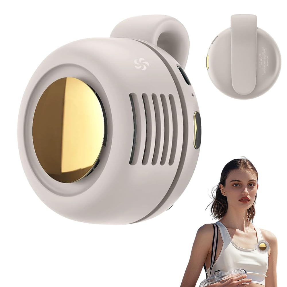 KUWUNG Portable Silent Mini Bladeless Fan, Clip On Waist & Neck Fan, 3 Speeds Wearable Personal Cooling Fan for Clothes, Rechargeable Small Whirlwind Clip Fan for Outdoor, Travel, Office & Shirt