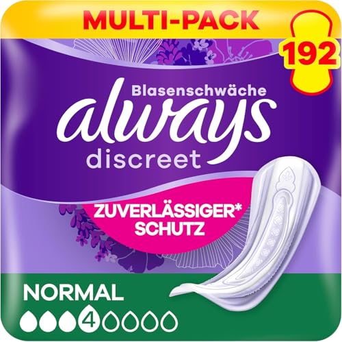 Always Discreet Inkontinenzeinlagen Normal, 192 Binden (8 x 24 Stück), diskreter Schutz & hohe Saugstärke, geruchsneutralisierend