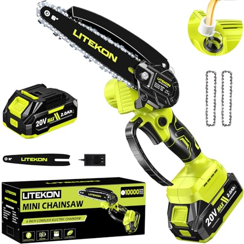 Mini Chainsaw Cordless with 2000mAh Battery & Quick Charger & 2 Chains - 2025 Best 6Inch Electric Chain Saw with Auto-Oil System, Brushles High Power Motor - Perfect for Gifts
