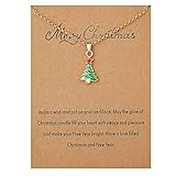 Caiyao Christmas Tree Bell Boot Snowflake Santa Claus Snowman Pendant Necklace for Women Adjustable Make A Wish Card Link Chain Necklace Thanksgiving Xmas Party Jewelry Gift-C tree-2