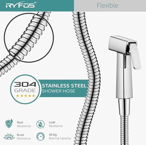 Image of India's 1st Lifetime Support Brand, R1510SH, SS-304 Grade, 1.5 Meter | Flexible Shower Hose Pipe, Jet Spray Pipe for Toilet, Ideal for Health Faucets, Jet Sprays & Hand Showers, Chrome Finish
