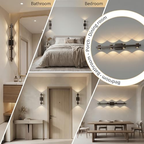Image of Modern Mirror Light with 8 Up Down Beams | 3 Color LED Wall Light for Bathroom & Living Room | Metal Wall Mount Light Fixture for Home Decoration | Indoor Use Only