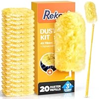 Heavy Duty Duster Refill Kit for Swiffer Duster with 3 ft Extension Pole & 20 Count Refills, 4X Microfibers Multisurface Dusters for Cleaning Home, Celling Fan, Blinds, Vent & Shelves