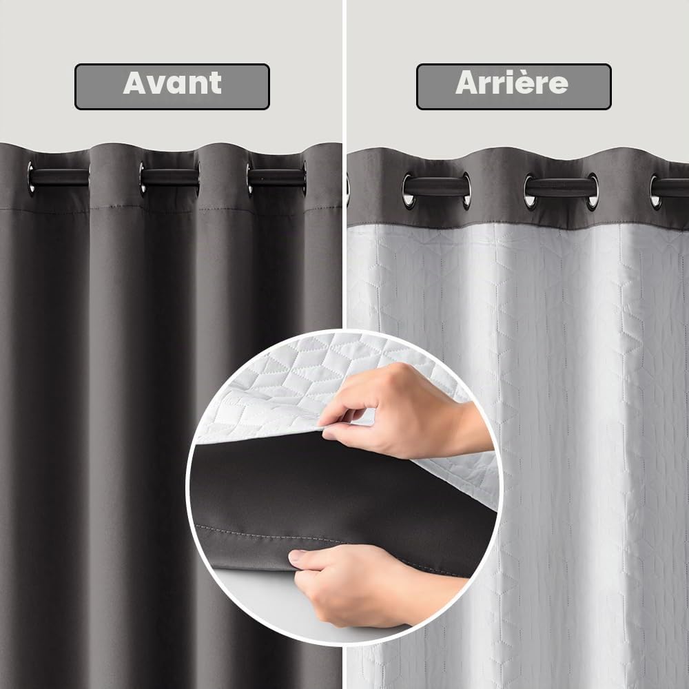 Woaboy Rideaux Occultant Thermiques Isolant 132x200 cm Gris | Rideaux anti Froid et Chaleur Rideau Hiver de Porte Interieur Rideau Salon Fenetre Extensible Lot de 1