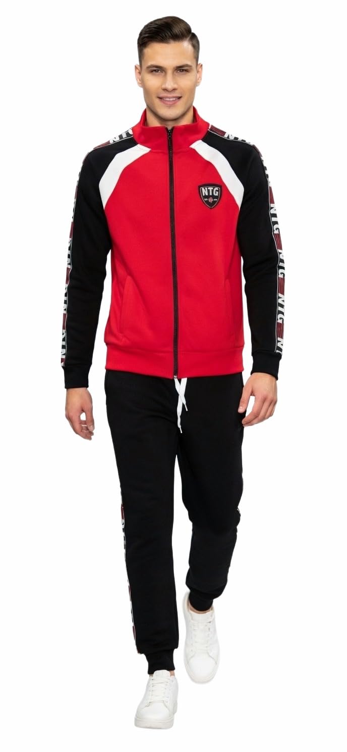 Nottingham Chándal de invierno para hombre, confeccionado en sudadera de algodón Garzato, traje de hombre completo deportivo para ocio y deporte, 35262 Rojo, M