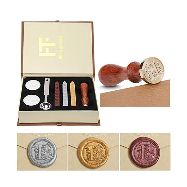 PUQU - Juego de sellos de cera con letras iniciales vintage de la A a la Z. Caja de regalo de sellos de cera., R