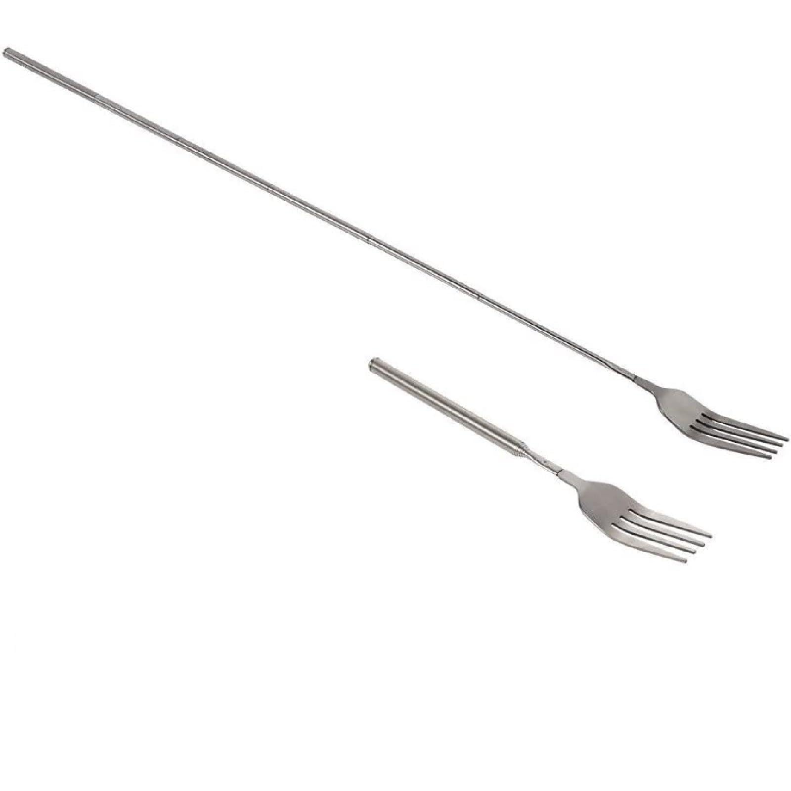 Extendable Fork Stainless Steel Telescopic Fork Adjustable Extending Fork 8.7 To 25.6 Inch Extended Fork Retractable Fork Long Handle Dinner Fork For BBQ Fruit Dessert (Silver, 22x3cm)