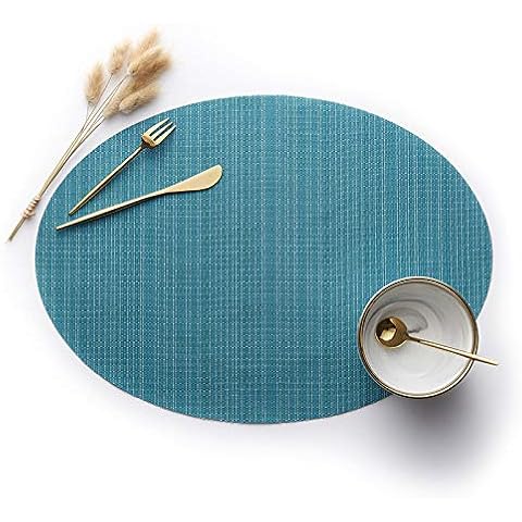CXIANHUI Washable Table Mats Set Of 6,Environmentally Friendly Oval Pvc Placemat Heat Insulatio Stain Resistant Non Slip Table Mat Blue Hotel Supplies Tableware Mat European Western Food Mat Cover