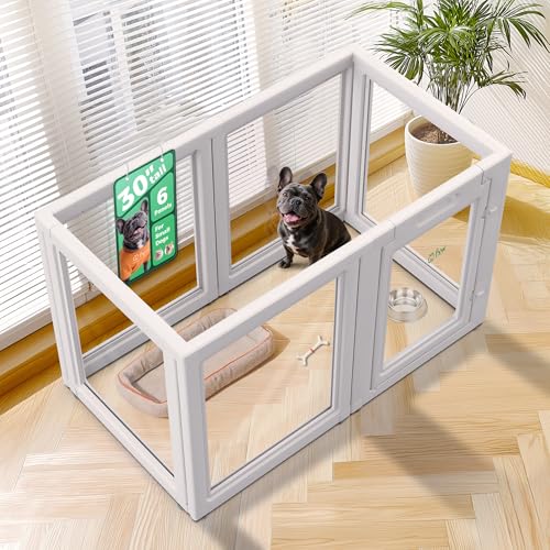 FXW AuraSpace Acrylic Indoor Dog Playpen for Small and Medium Dogs, 30 Inch, 6 Panels, White
