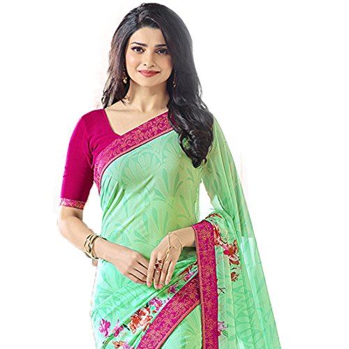 Image of RAJESHWAR FASHION WITH RF Women's Floral Printed Georgette Sarees For Women With Jacquard Work Lace Border & Blouse(Pink Red Free Size 6.30 Mtr)