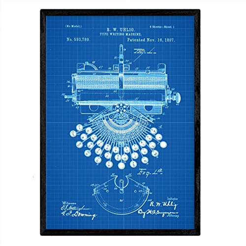 Poster Nacnic patent harmonica. Blad met oud ontwerp patent A3-formaat met blauwe achtergrond
