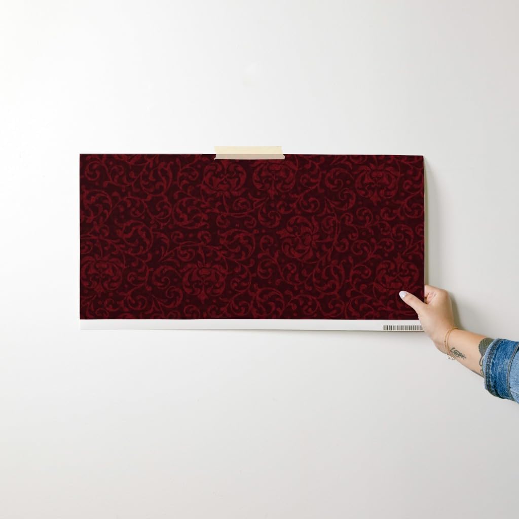 Peel & Stick Wallpaper Swatch - Dark Victorian Elegant Burgundy Pre-Raphaelite Gothic Dark Red Custom Removable Wallpaper by Spoonflower