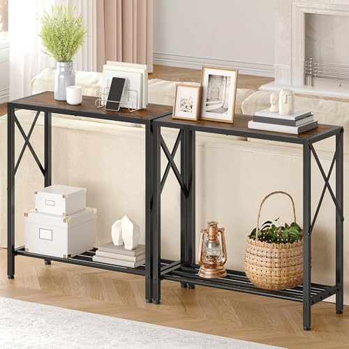 Tajsoon Console Table, 2 Tier Small Hallway Table, Narrow Sofa Table for Entryway with Open Shelves for Living Room, Hallway, Foyer, Office, Rustic Brown
