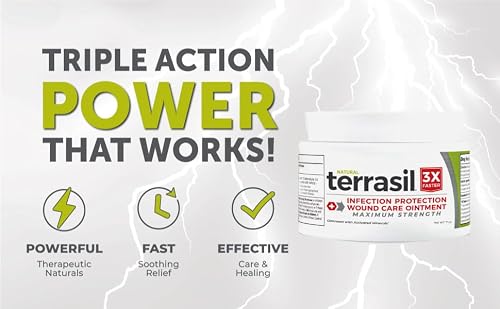 terrasil Wound Care Maximum Strength 3X Wound Healing Ointment, Infection Protection for Bed Sores, Pressure Sores, Skin Ulcers, Blisters, Cuts, Scrapes, Burns, Bites and First Aid (7 oz)