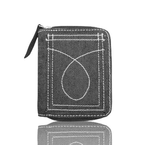 ARKY 小銭入れ コインケース 財布 カード入れ コンパクト 10ポケット 大容量 軽量デニム製 大きく開くラウンドファスナー式 男女兼用 (ブラック)