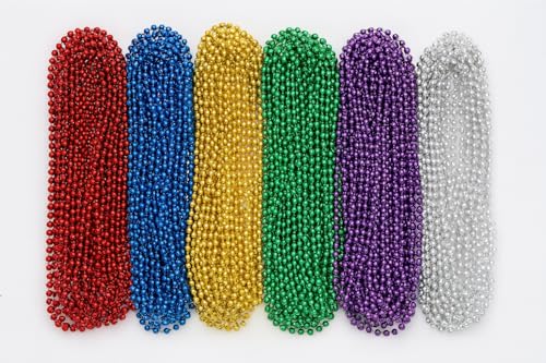 Oojami Mardi Gras Beads Necklaces - 33" Assorted Colors Beaded Necklaces for Mardi Gras, Carnival, Pirate Parties, Masquerade and Christmas, Bulk Parade Throws and Party Favors for Men and Women2