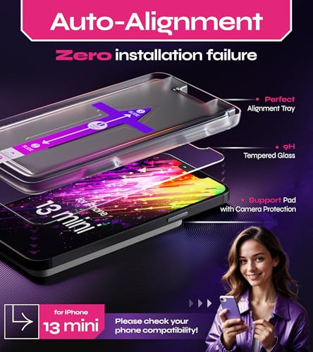 Image of Defenslim Screen Protector for iPhone 13 mini (2Pack), Easy Auto-Align Install Kit, 5.4 inch Tempered Glass, 9H Hardness, Ultra HD Clear, Case Friendly, EasyShield